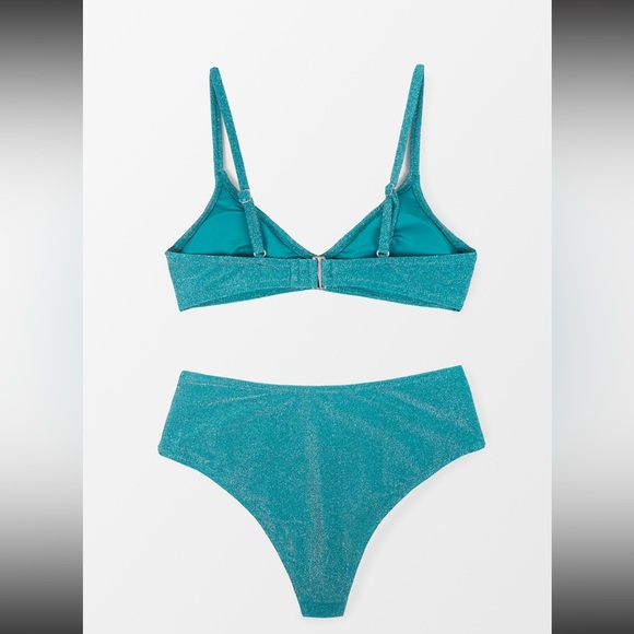 🧜🏼♀️ NWT CUPSHE Women’s Sparkle Bikini Large Bralette High Waisted Bottom - Picture 3 of 4